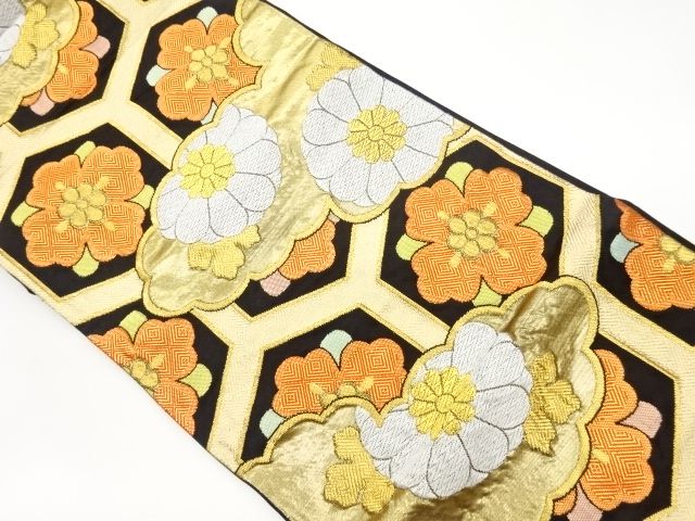 JAPANESE KIMONO / VINTAGE FUKURO OBI / WOVEN FLOWER & RHOMBUS